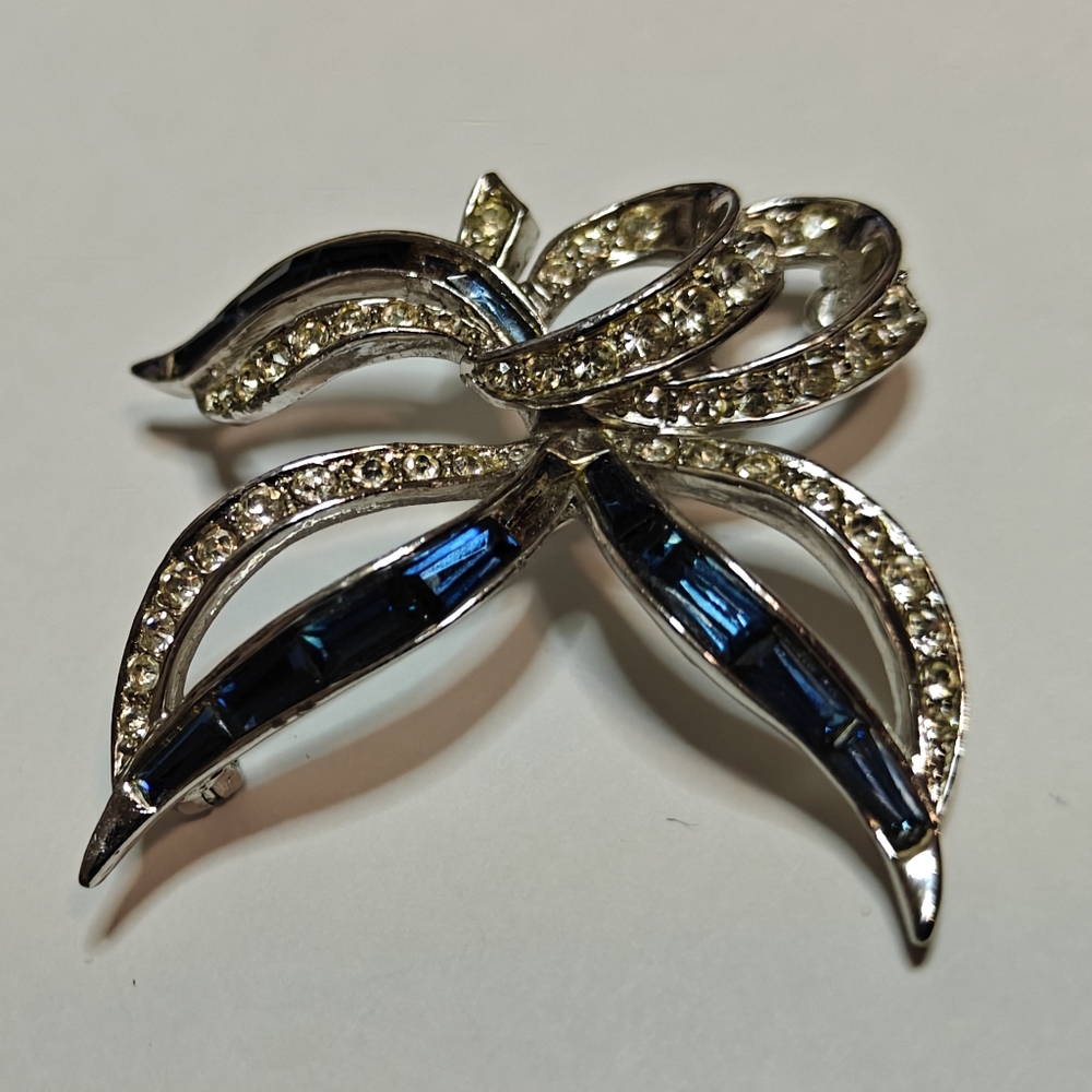 Signed Boucher Silver and Blue Bow Brooch